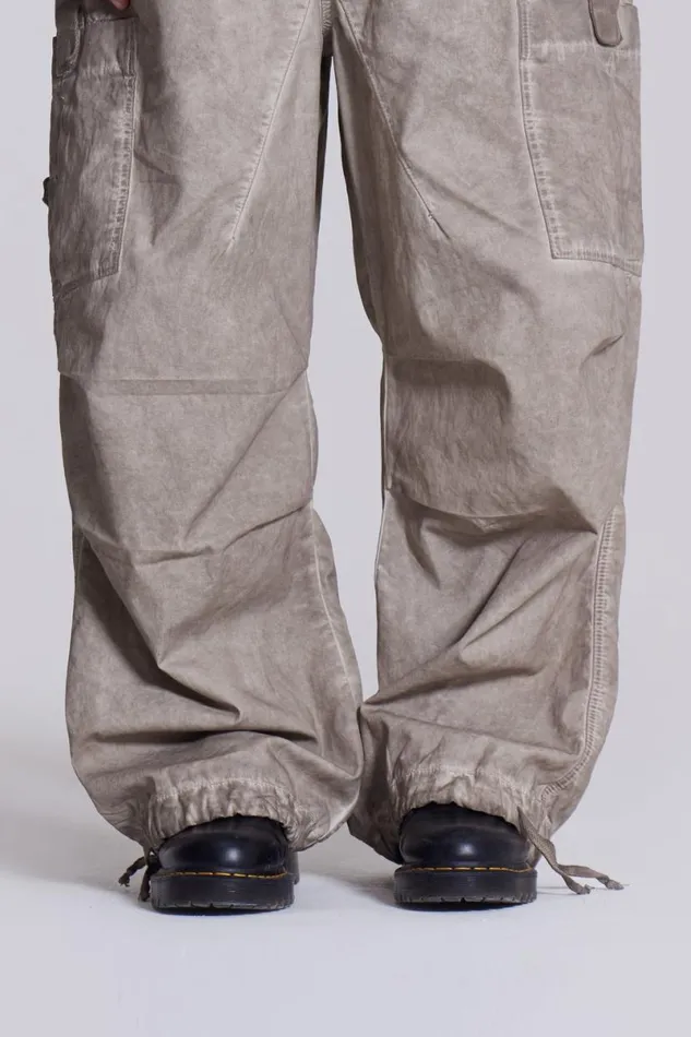 Jaded London Trousers and Pants Women Stone Oil Wash Parachute Pants Beige