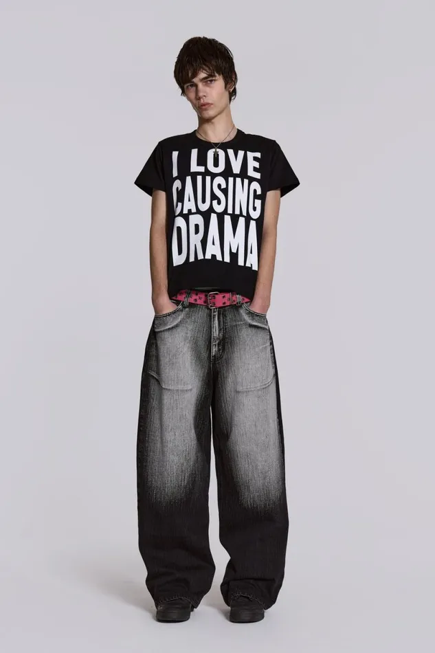 Jaded London Unisex UnisexMen Black White Wash XL Colossus Jeans Black
