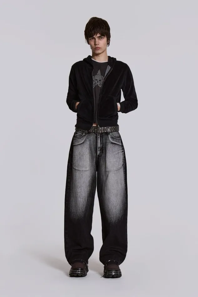 Jaded London Unisex UnisexMen Black White Wash XL Colossus Jeans Black