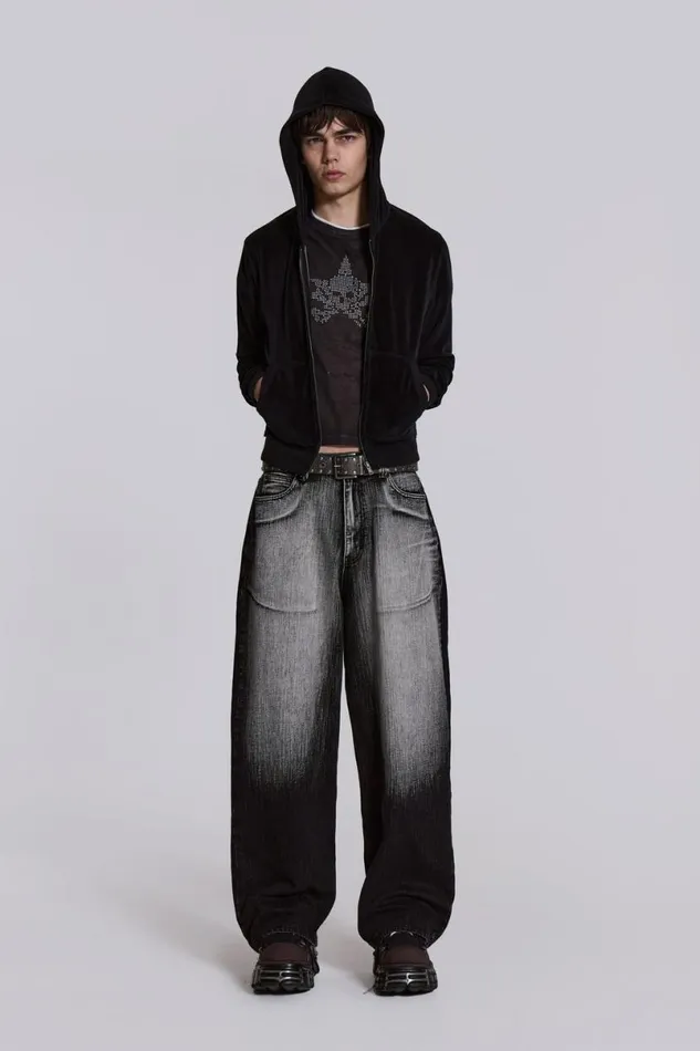 Jaded London Unisex UnisexMen Black White Wash XL Colossus Jeans Black