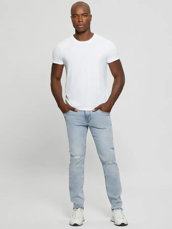Jeans and Denim GUESS Men Distressed LowRise Slim Straight Jeans Light Sail