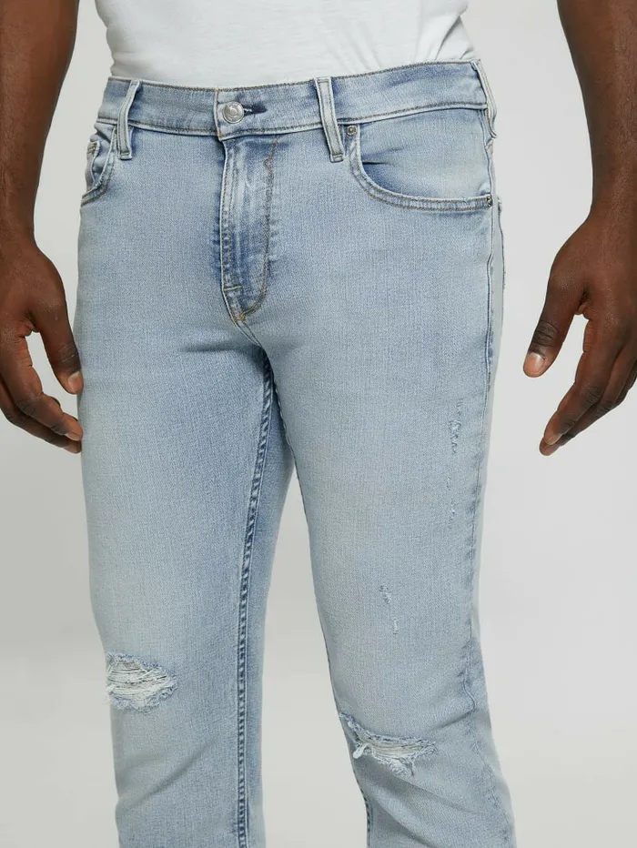 Jeans and Denim GUESS Men Distressed LowRise Slim Straight Jeans Light Sail