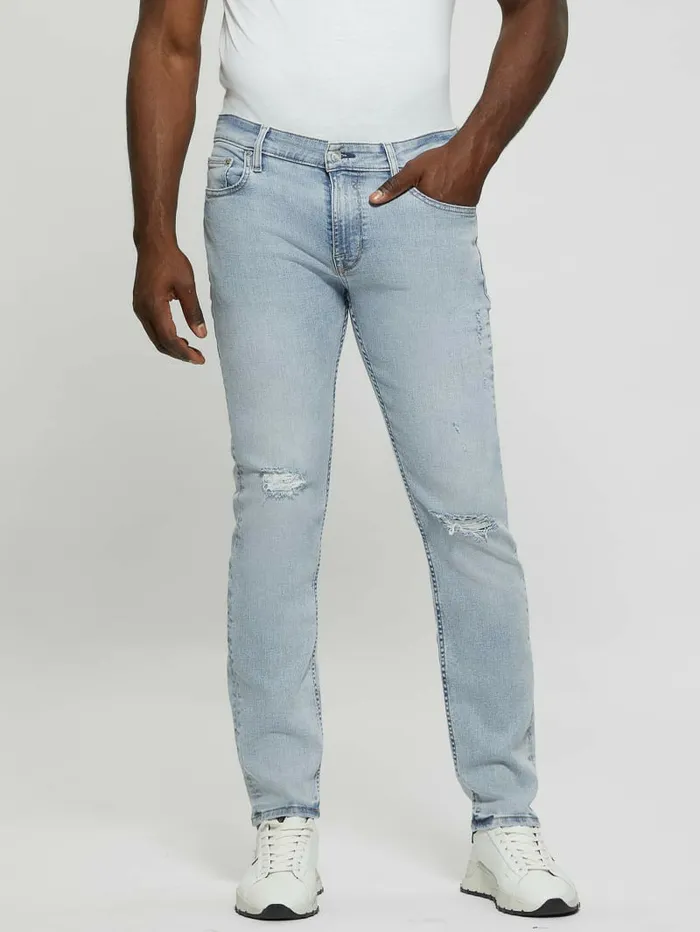 Jeans and Denim GUESS Men Distressed LowRise Slim Straight Jeans Light Sail