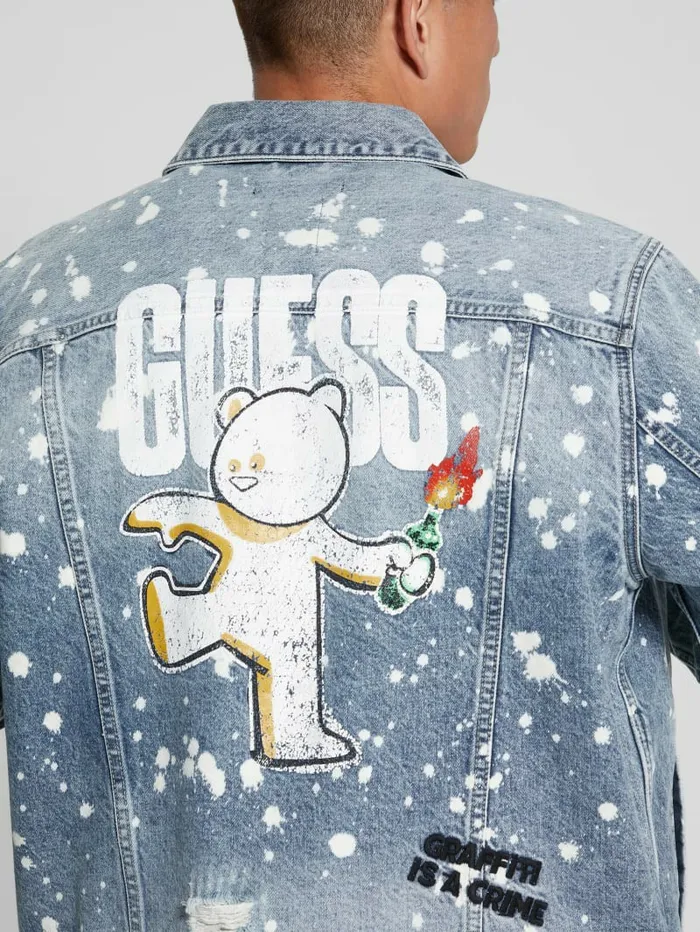 Jeans and Denim GUESS Men Graffiti Patchwork Denim Jacket Teddy