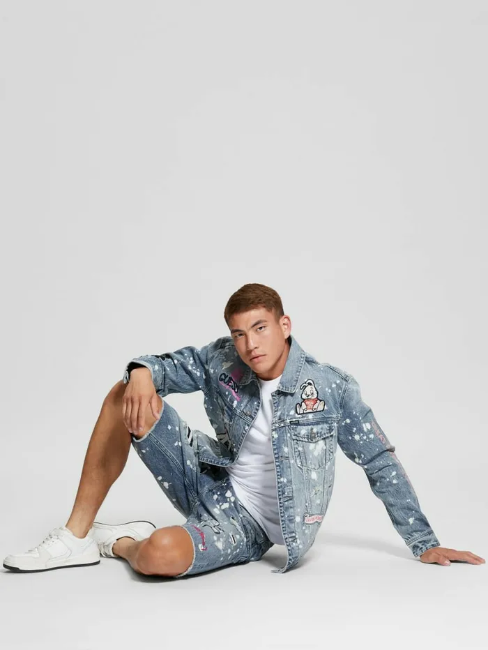 Jeans and Denim GUESS Men Graffiti Patchwork Denim Jacket Teddy