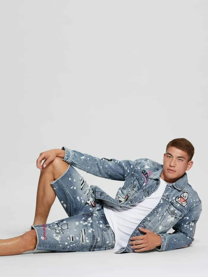 Jeans and Denim GUESS Men Graffiti Patchwork Denim Jacket Teddy