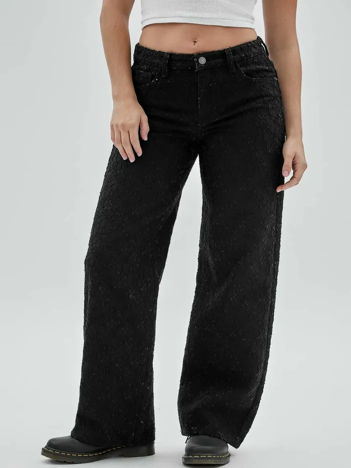 Jeans and Denim GUESS Originals Lace Denim WideLeg Jeans Black GUESS Women