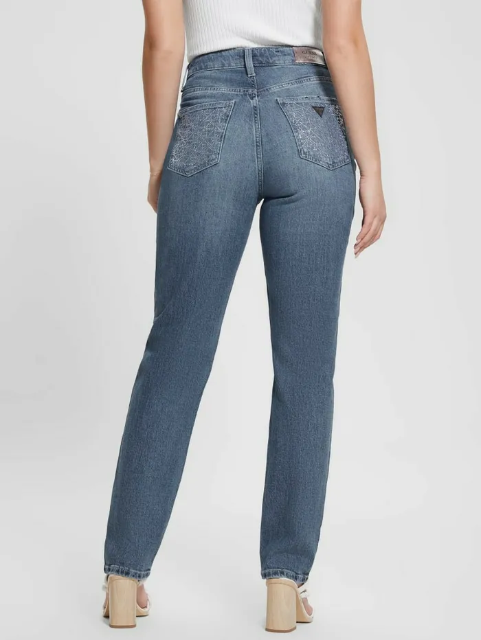 Jeans and Denim GUESS Women Rhinestone Quattro G Mom Jeans The Journey