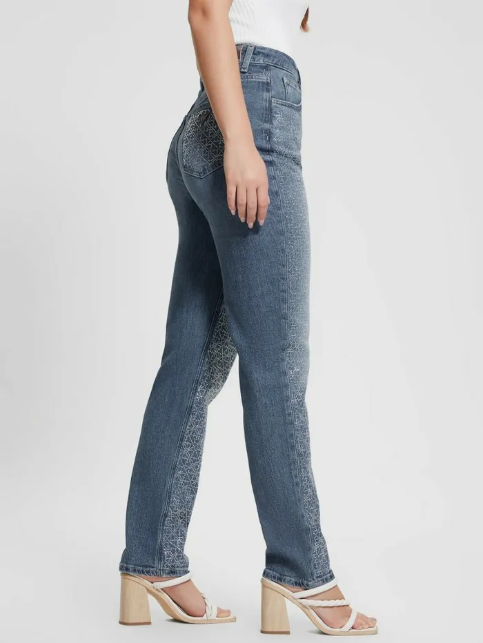Jeans and Denim GUESS Women Rhinestone Quattro G Mom Jeans The Journey