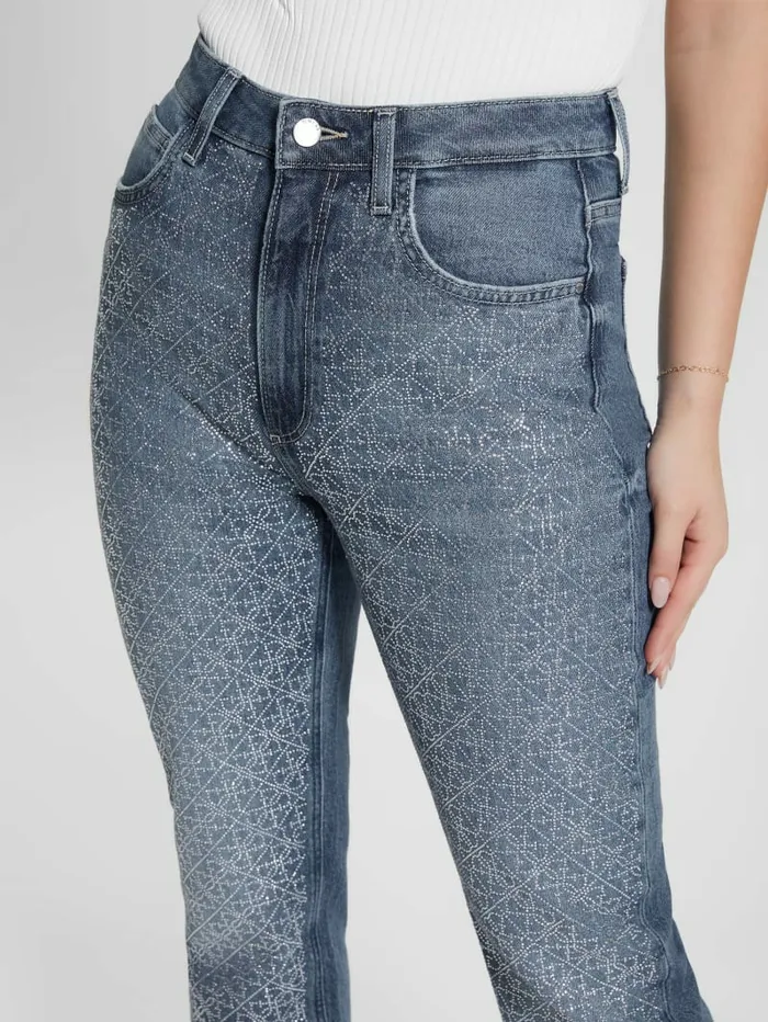 Jeans and Denim GUESS Women Rhinestone Quattro G Mom Jeans The Journey