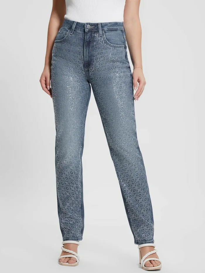Jeans and Denim GUESS Women Rhinestone Quattro G Mom Jeans The Journey
