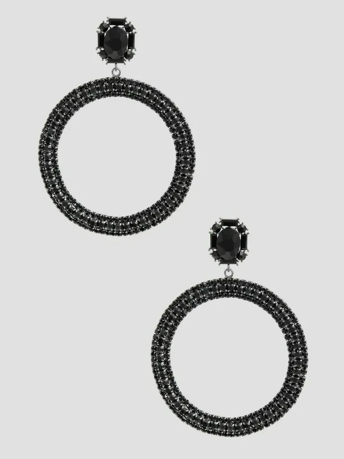 Jewelry Black Rhinestone Statement Hoop Earrings Black Snakeskin GUESS Women