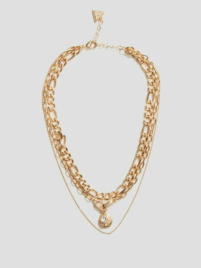 Jewelry Women GUESS GoldTone Logo Charm Layered Necklace Gold