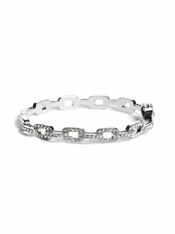 Jewelry Women Rhinestone ChainLink Bangle Bracelet Silver GUESS