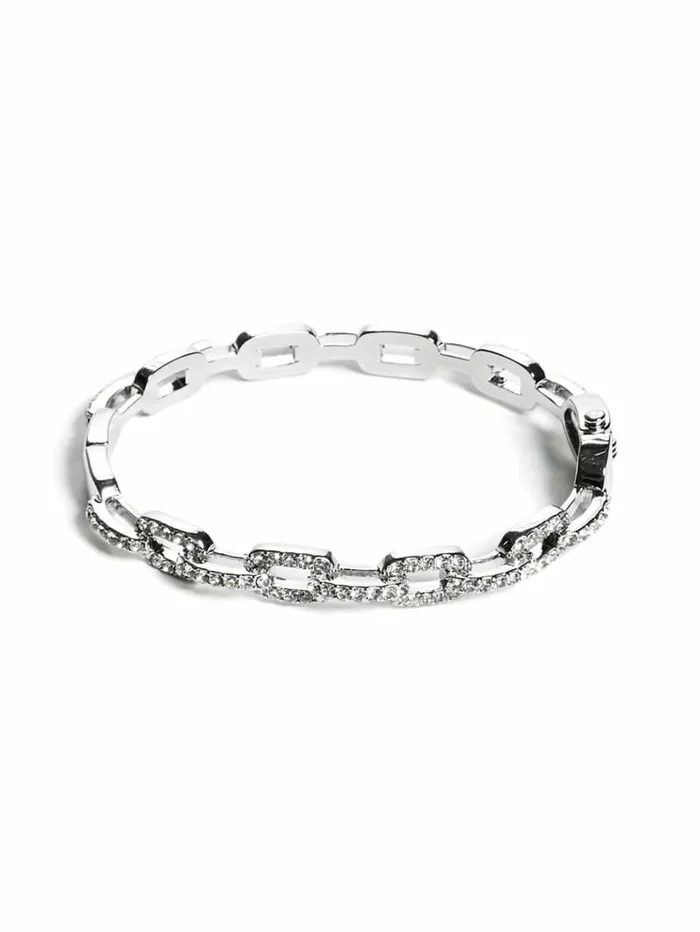 Jewelry Women Rhinestone ChainLink Bangle Bracelet Silver GUESS Jewelry Women Rhinestone ChainLink Bangle Bracelet Silver GUESS