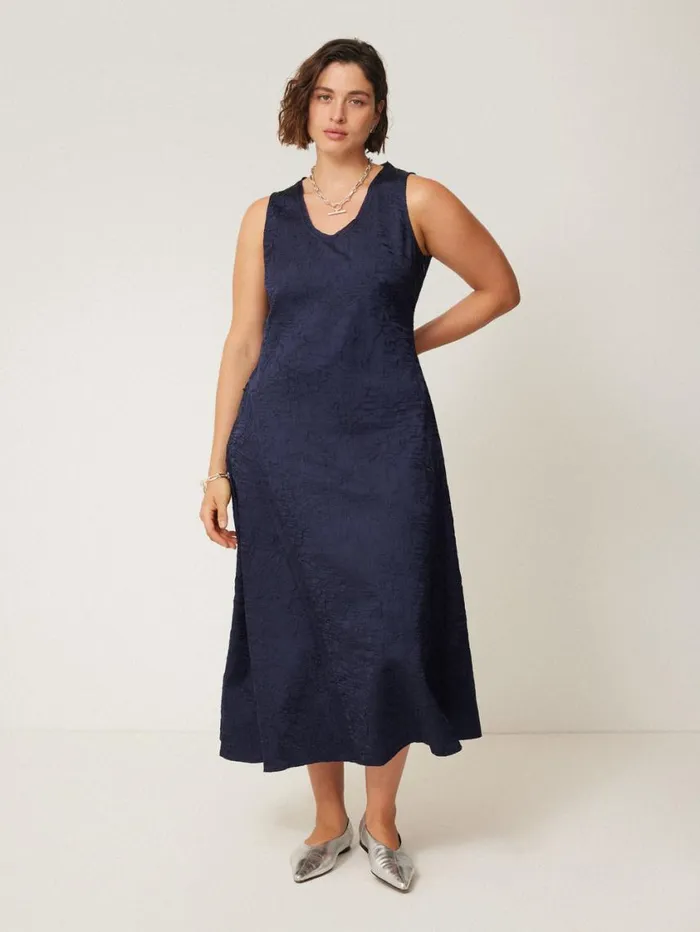 Jigsaw Asymmetric Textured Dress Navy Women Dresses and Jumpsuits