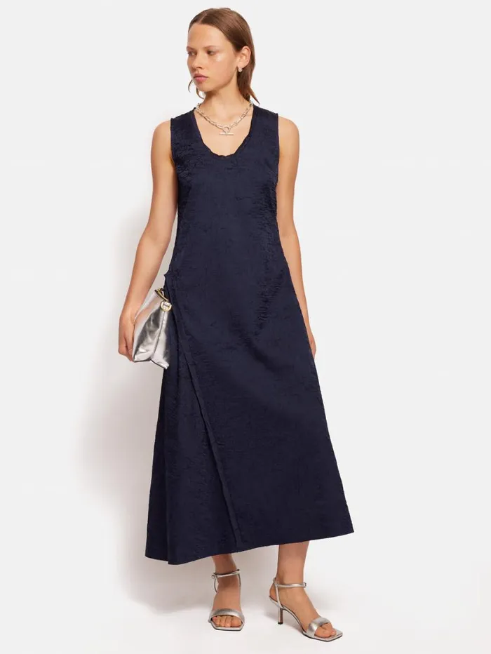 Jigsaw Asymmetric Textured Dress Navy Women Dresses and Jumpsuits