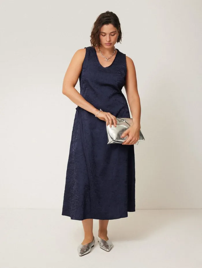 Jigsaw Asymmetric Textured Dress Navy Women Dresses and Jumpsuits