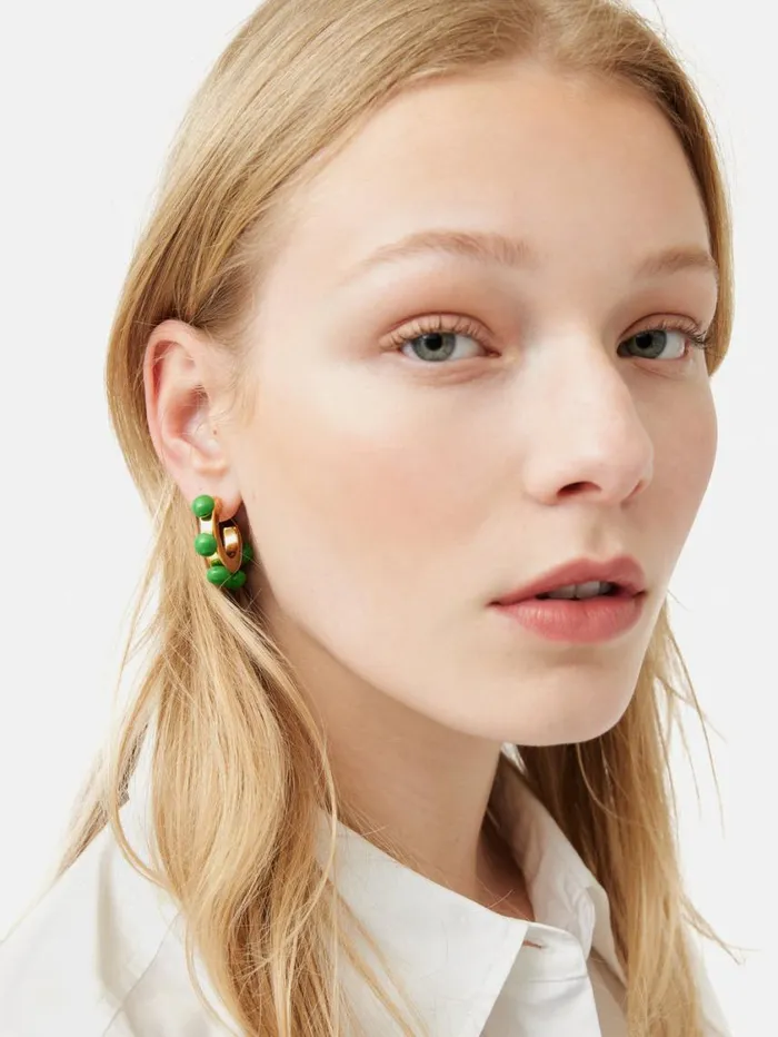 Jigsaw Ball Hoop Earrings Green Women Jewellery