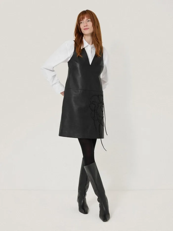 Jigsaw Bleeker Leather Applique Dress Black Women Party