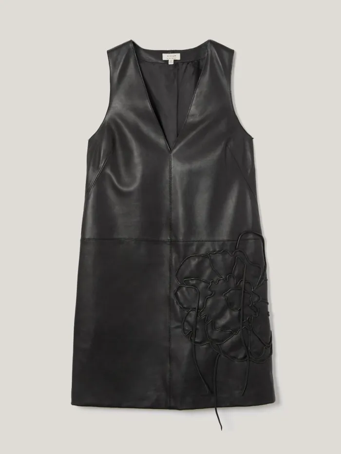 Jigsaw Bleeker Leather Applique Dress Black Women Party