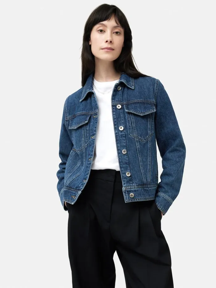Jigsaw Boxy Denim Trucker Jacket Vintage Mid Blue Women Denim