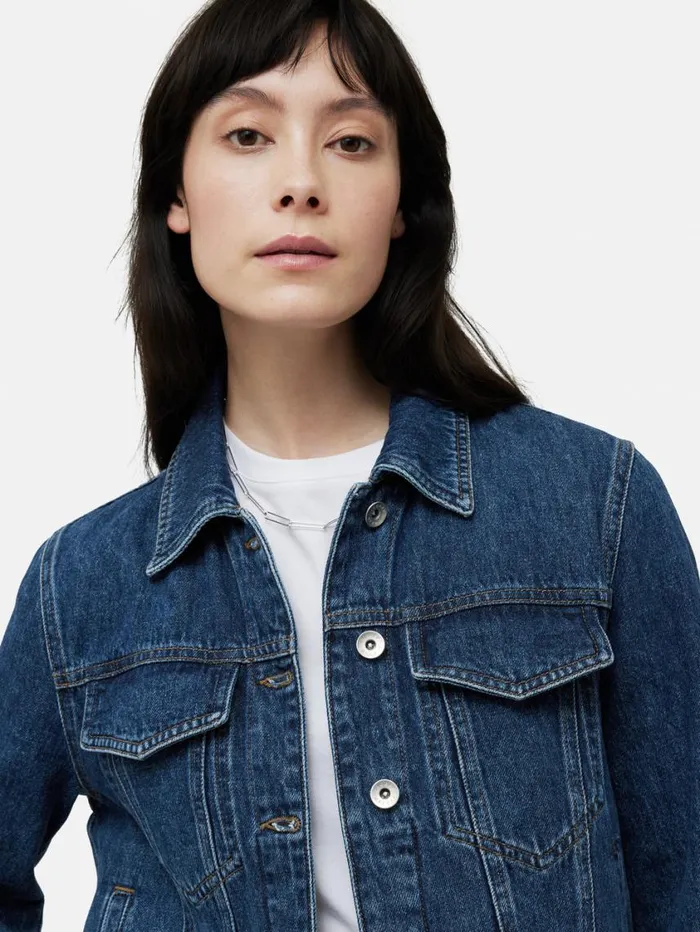 Jigsaw Boxy Denim Trucker Jacket Vintage Mid Blue Women Denim