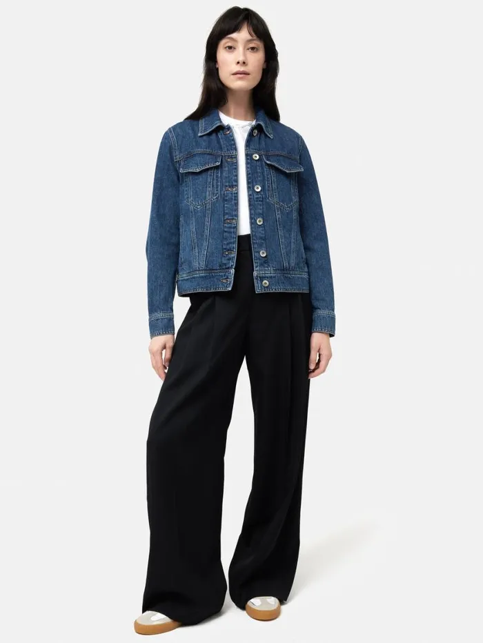 Jigsaw Boxy Denim Trucker Jacket Vintage Mid Blue Women Denim