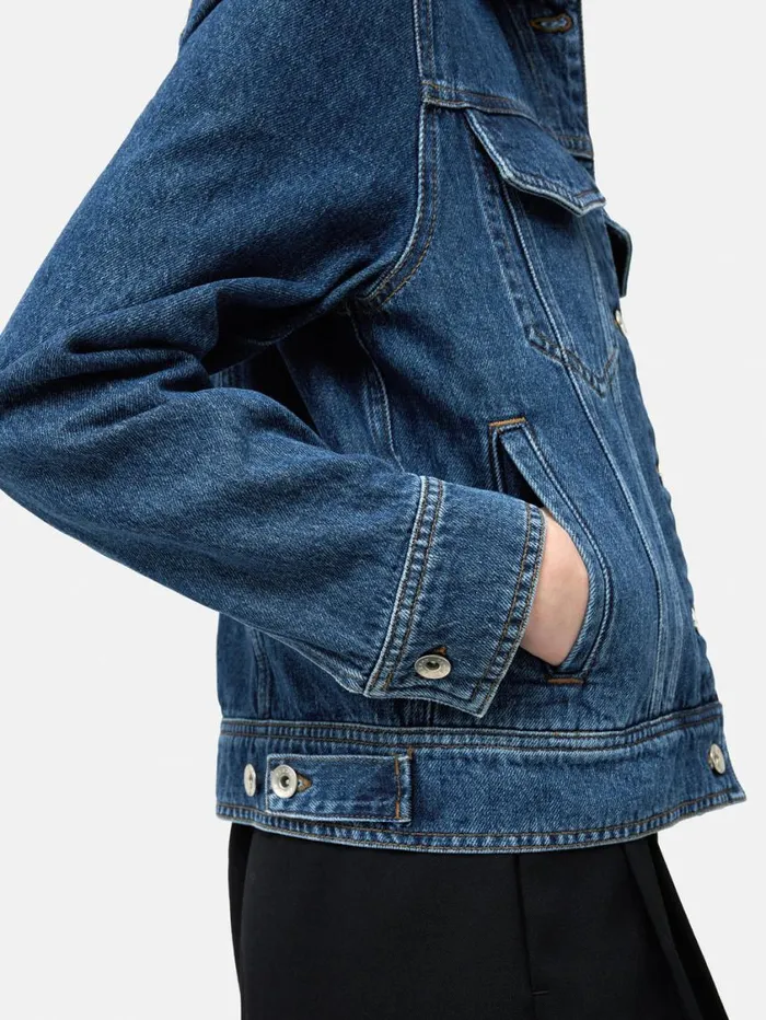 Jigsaw Boxy Denim Trucker Jacket Vintage Mid Blue Women Denim