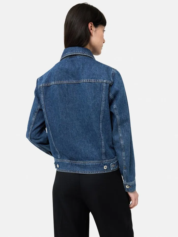 Jigsaw Boxy Denim Trucker Jacket Vintage Mid Blue Women Denim