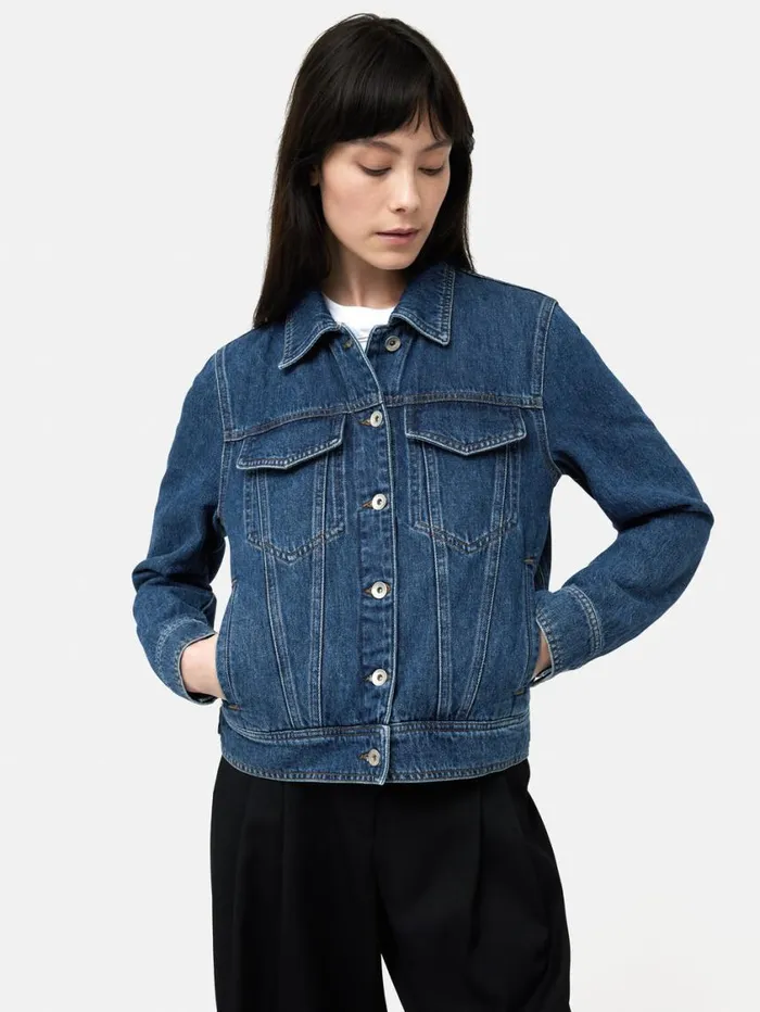 Jigsaw Boxy Denim Trucker Jacket Vintage Mid Blue Women Denim