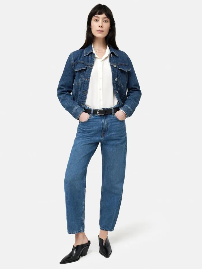 Jigsaw Boxy Denim Trucker Jacket Vintage Mid Blue Women Denim