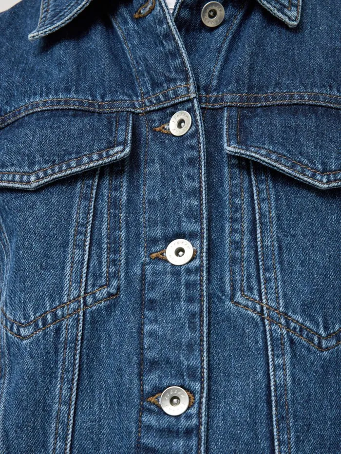 Jigsaw Boxy Denim Trucker Jacket Vintage Mid Blue Women Denim