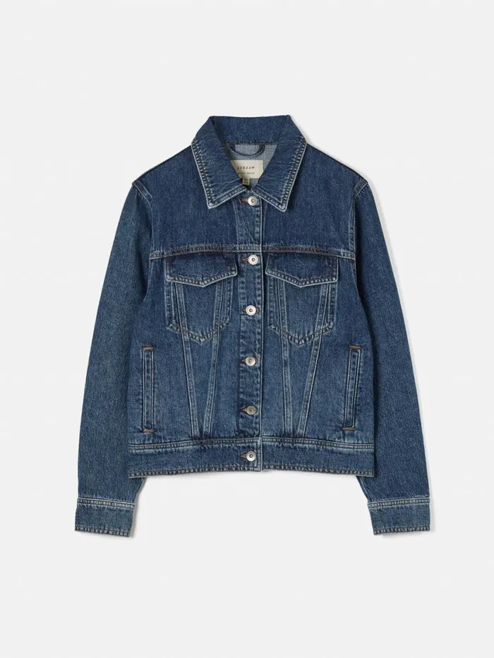 Jigsaw Boxy Denim Trucker Jacket Vintage Mid Blue Women Denim