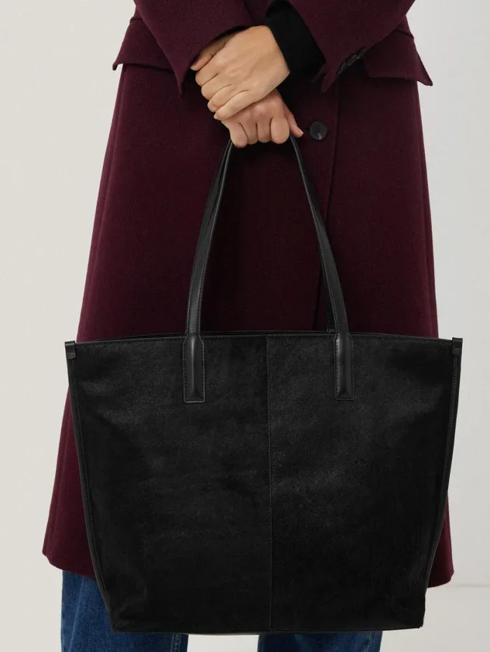 Jigsaw Calf Hair Leather Tote Black Women Bags