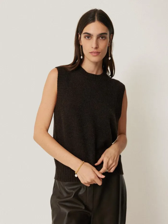 Jigsaw Cashmere Crew Neck Tank Dark Brown Women Knitwear and Cashmere