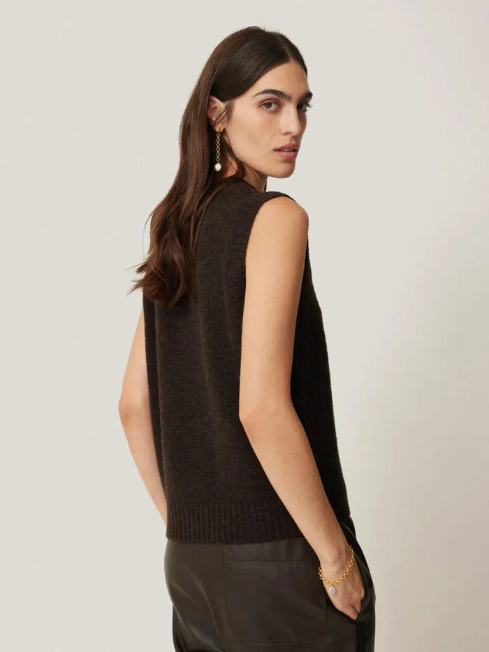 Jigsaw Cashmere Crew Neck Tank Dark Brown Women Knitwear and Cashmere