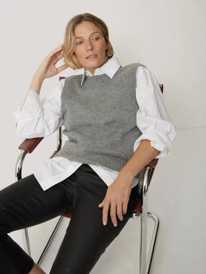 Jigsaw Cashmere Crew Neck Tank Grey Women Knitwear and Cashmere
