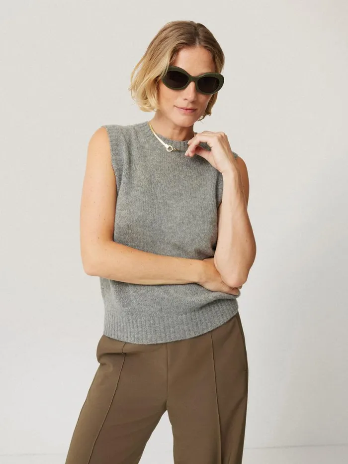 Jigsaw Cashmere Crew Neck Tank Grey Women Knitwear and Cashmere