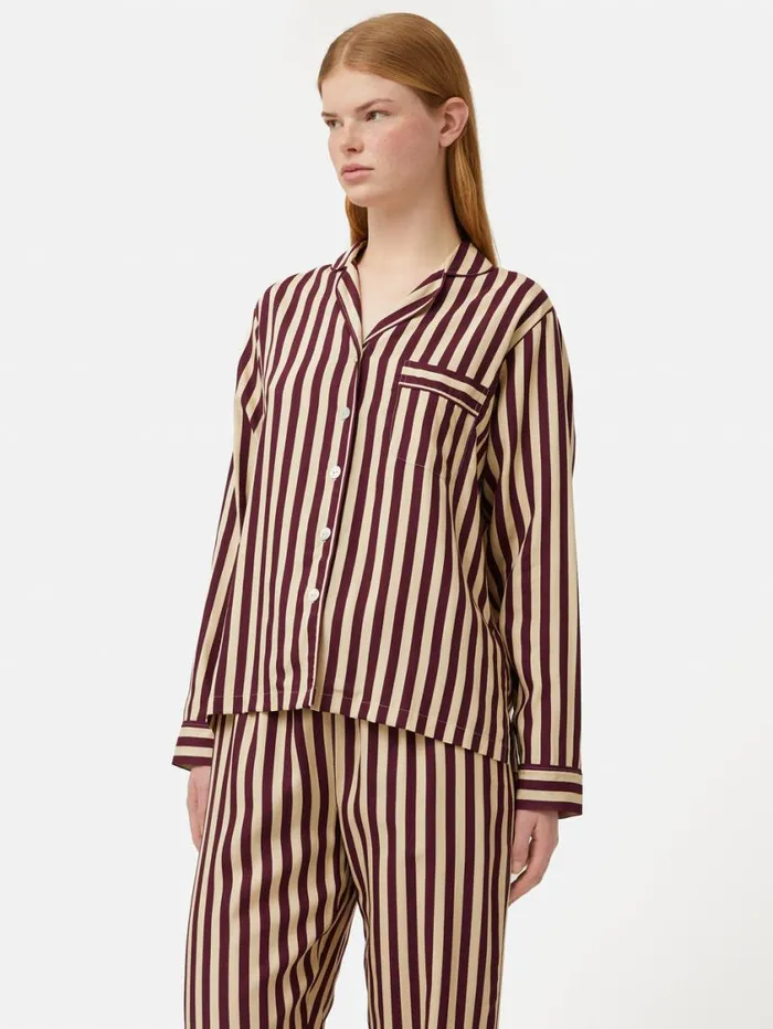 Jigsaw Classic Stripe Pyjama Burgundy Women Pyjamas and Loungewear