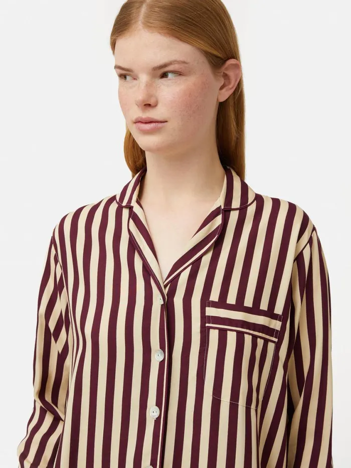 Jigsaw Classic Stripe Pyjama Burgundy Women Pyjamas and Loungewear