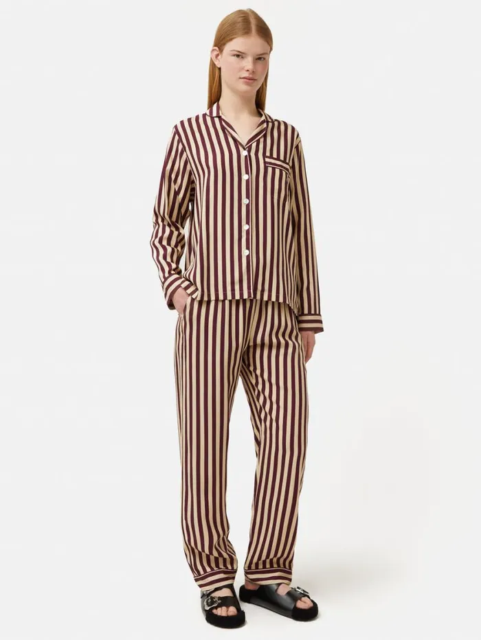 Jigsaw Classic Stripe Pyjama Burgundy Women Pyjamas and Loungewear