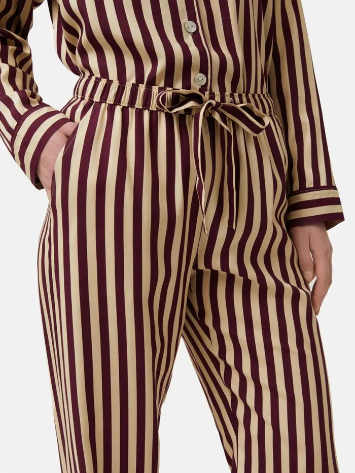 Jigsaw Classic Stripe Pyjama Burgundy Women Pyjamas and Loungewear