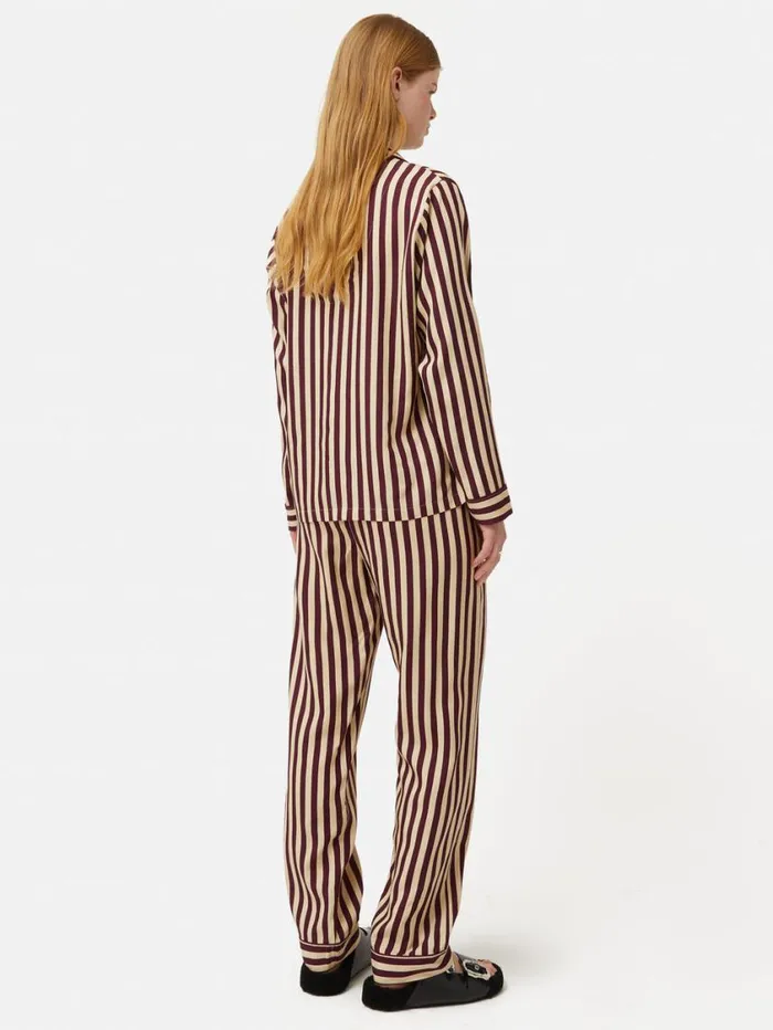 Jigsaw Classic Stripe Pyjama Burgundy Women Pyjamas and Loungewear