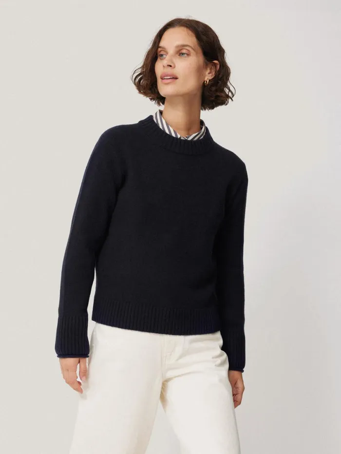 Jigsaw Compact Wool Cashmere Blend Jumper Navy Women Knitwear and Cashmere