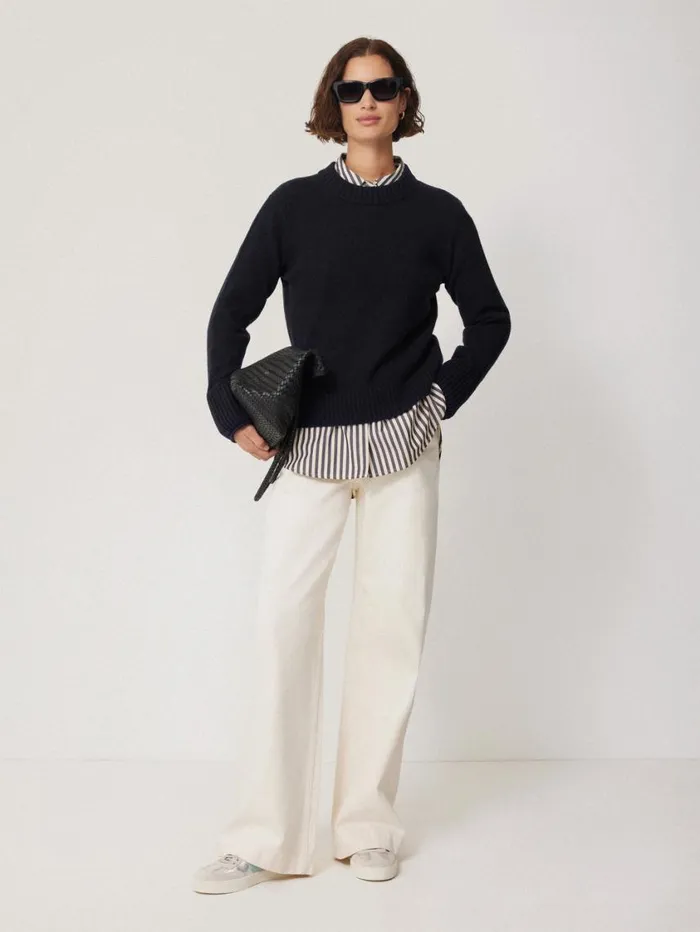 Jigsaw Compact Wool Cashmere Blend Jumper Navy Women Knitwear and Cashmere