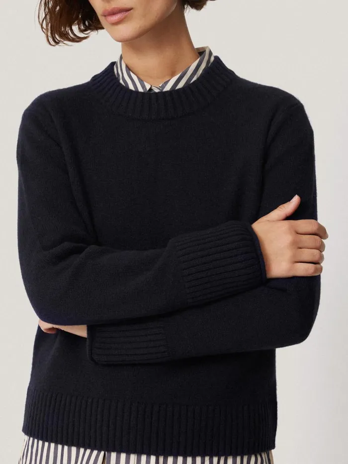 Jigsaw Compact Wool Cashmere Blend Jumper Navy Women Knitwear and Cashmere