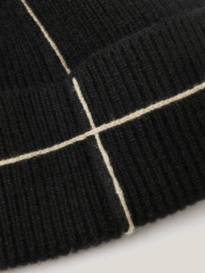 Jigsaw Contrast Stitch Beanie Black Women Hats and Gloves