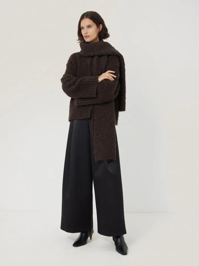 Jigsaw Cosy Boucle Scarf Cardi Brown Women Coords