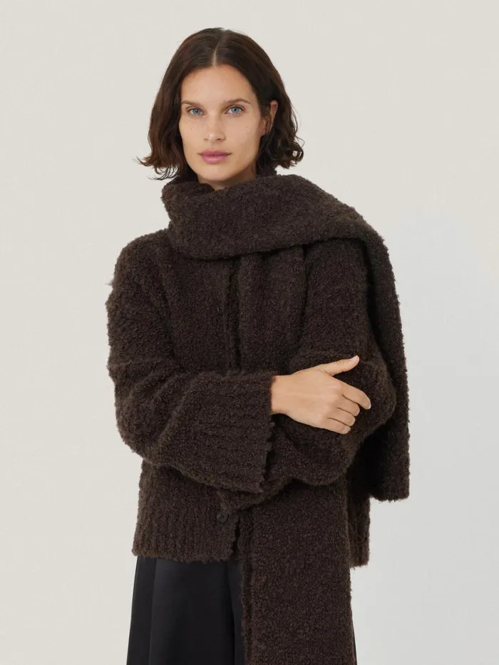 Jigsaw Cosy Boucle Scarf Cardi Brown Women Pyjamas and Loungewear